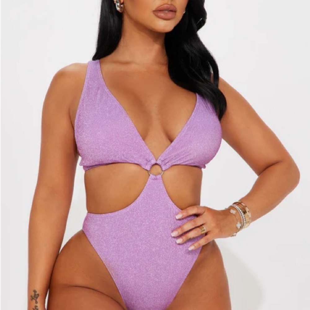 NWT Fashion Nova Purple Glitter One Piece Swimsuit